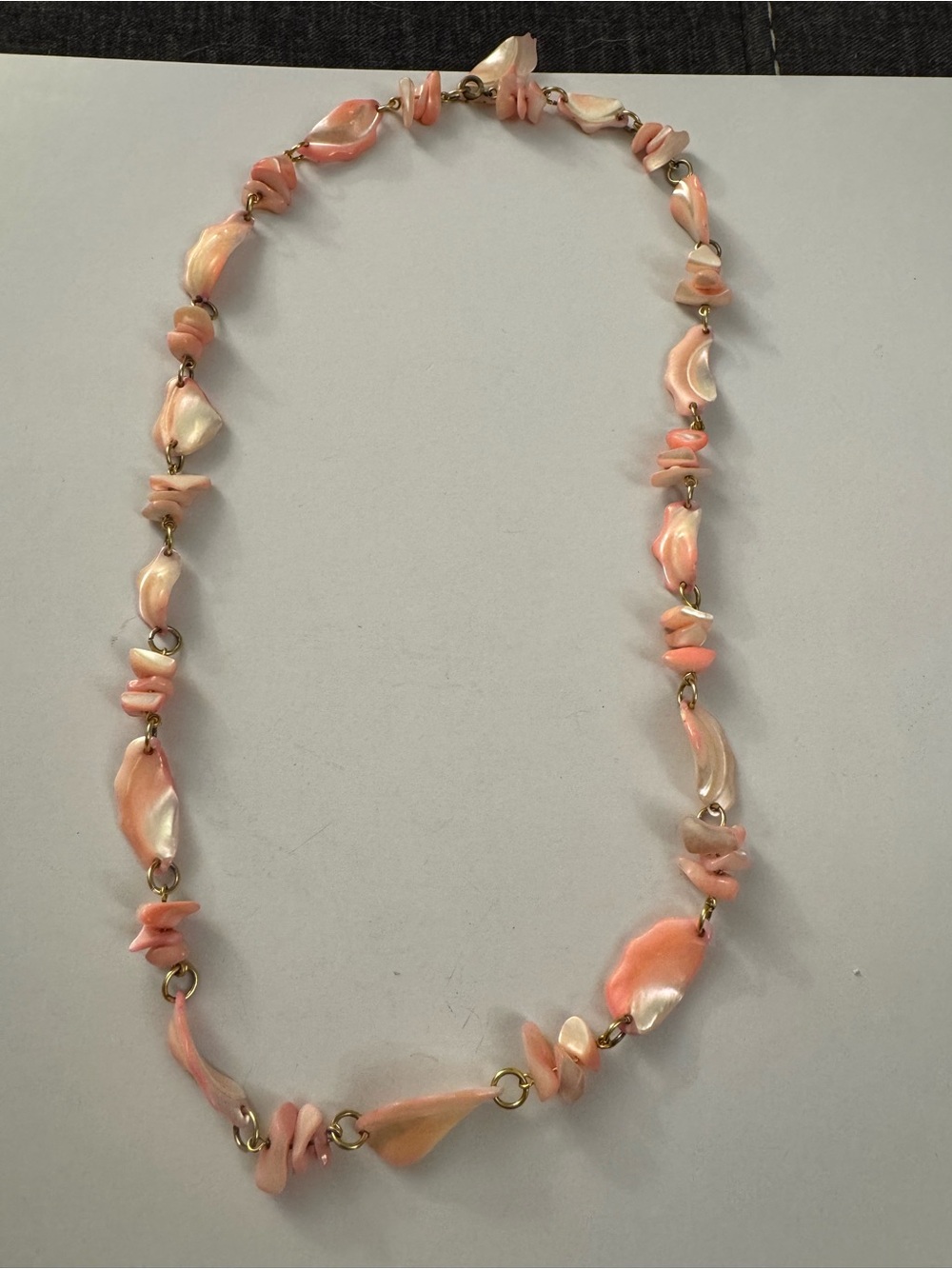 Pink Shell Chip and Petal Necklace Vintage HM11